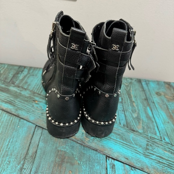 Sam Edelman Jennifer Black Leather Studded Moto Combat Boots Size 9 - Picture 9 of 14